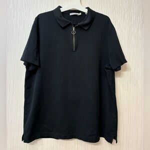 VINCE Quarter-Zip Polo Shirt Minimalist Black 100% Cotton Size L